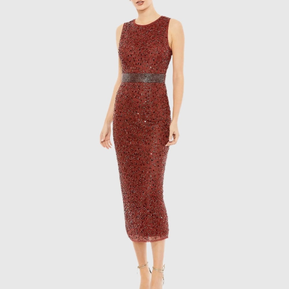 NWT Mac Duggal Geometric Embellished Sleeveless Column Midi Dress Size 6